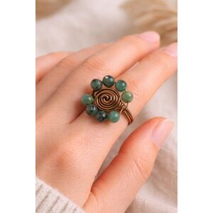 Handmade Copper Wire Wrapped Ring with Green Stone